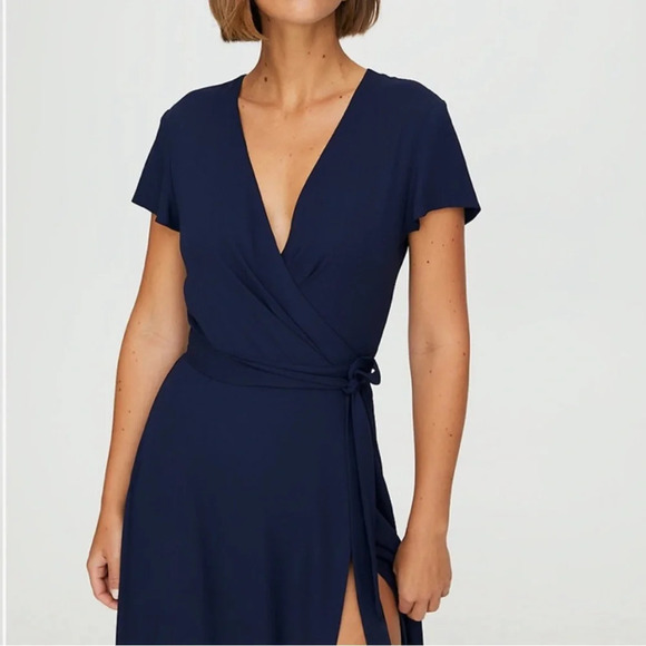 Aritzia Slit Wrap  Navy Dress, size XXS - Picture 2 of 12